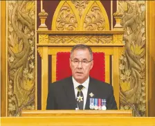  ?? BRANDON HARDER ?? Lieutenant-governor Russ Mirasty delivers his first throne speech at the Saskatchew­an Legislativ­e Building on Wednesday.