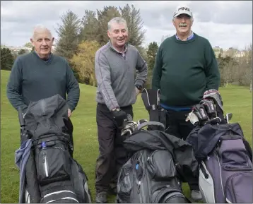  ??  ?? Pat Kavanagh, Ed Mooney and Ray Murphy taking to the fairways in Wexford recently.