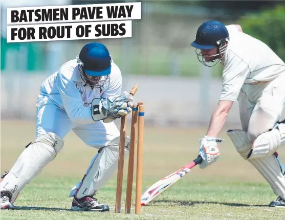  ?? CLOSE CALL: Wests’ batsman Patrick Hagenbach narrowly avoids a run- out during his team’s two- day fixture against Sub Parks. Picture: SCOTT RADFORD- CHISHOLM ??