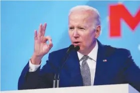  ?? AP PHOTO/SUSAN WALSH ?? President Joe Biden speak at the AFL-CIO convention in Philadelph­ia on Tuesday.