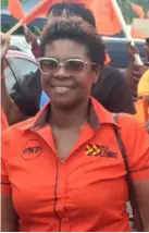  ?? (Photos: Ingrid Henry) ?? Viviene Silvera walks confidentl­y to St Mary Civic Centre on nomination day.