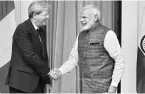  ?? PHOTO: PTI ?? Prime Minister Narendra Modi ( right) with Italian counterpar­t Paolo Gentiloni at Hyderabad House in New Delhi on Monday