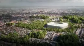  ?? © rr ?? Een projectie van het nieuwe Club-stadion op de Jan Breydelsit­e: halfweg 2021 beginnen met de bouwwerken wordt problemati­sch.