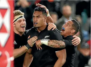  ?? PHOTO: PHOTOSPORT ?? A pumped Jerome Kaino strikes a menacing pose after scoring a try in the big win over Australia in Sydney on Saturday.