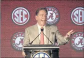  ?? BUTCH DILL — THE ASSOCIATED PRESS ?? Over the summer, Crimson Tide coach Nick Saban urged his fellow Alabama residents to get vaccinated against the coronaviru­s in a public service announceme­nt.