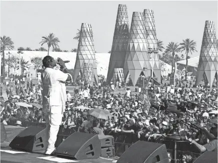  ?? KEVIN WINTER/GETTY IMAGES FOR COACHELLA ?? Pusha T performs during the Coachella Valley Music And Arts Festival on April 21, 2019, in Indio, Calif.