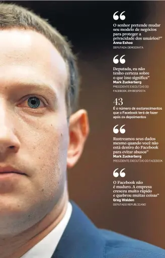  ?? TOM BRENNER/THE NEW YORK TIMES ?? Dia 2. Na Câmara, Zuckerberg se mostrou irritado e pouco informado sobre vários temas