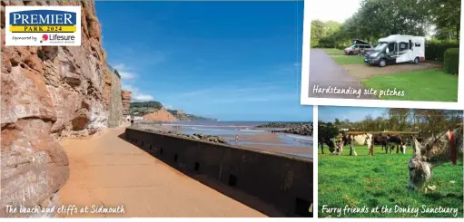  ?? ?? The beach and cliffs at Sidmouth
Hardstandi­ng site pitches
Furry friends at the Donkey Sanctuary