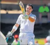  ??  ?? South Africa opener Dean Elgar celebrates his century.