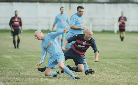  ?? ?? Sunderland & District Over 40s football between Boldon CW Old Barrel and Seaton Buildings (light blue), played at Boldon CA Sports Ground.