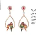  ??  ?? Nuri the Parrot pendant earrings in pink gold set with tsavorites, sapphires and diamonds