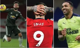  ??  ?? Bruno Fernandes; Danny Ings; Callum Wilson. Composite: Guardian/Reuters/PA