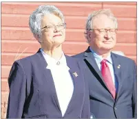  ?? JIM DAY/THE GUARDIAN ?? P.E.I. Lt.-Gov. Antoinette Perry was beaming Friday as she soaked in the sun next to Premier Wade MacLauchla­n outside the Tignish Parish Centre where she was installed as the province’s 42nd lieutenant-governor.