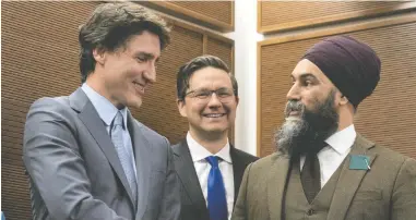  ?? ADRIAN WYLD / THE CANADIAN PRESS ?? Federal party leaders Justin Trudeau, Pierre Poilievre and Jagmeet Singh are all unpopular, polls show.