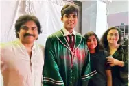  ?? ?? Pawan Kalyan with his son Akira, daughter Aadya and ex-wife Renu Desia