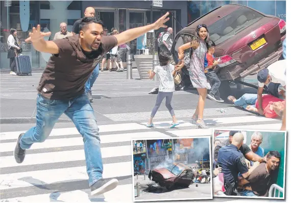  ?? Pictures: DIIMEX ?? US Navy veteran Richard Rojas runs screaming through Times Square after NICHOLAS MCELROY