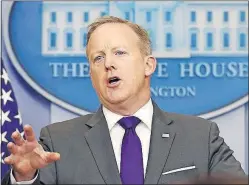  ?? [CAROLYN KASTER/THE ASSOCIATED PRESS] ?? Regulars at the briefings say Spicer has become less caustic toward the media and takes questions from a wider spectrum of outlets. “He’s not as openly hostile,” said one reporter.