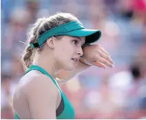  ??  ?? Westmount’s Eugenie Bouchard had another rough start to the Rogers Cup Tuesday, losing her first-round match to Elise Mertens of Belgium, while dealing with a blister on one of her feet.