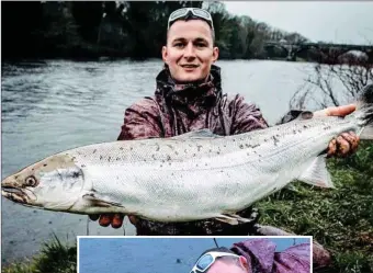  ??  ?? Tomasz Lukowski with the 24lb monster salmon he caught on the River Feale recently, and then released again, left. He said the fish was ‘powerful’ and put up a good fight.