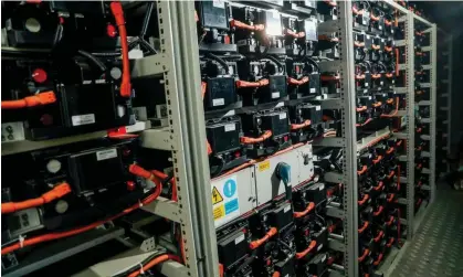  ?? Photograph: Sandy Huffaker/AFP/Getty Images ?? Lithium-ion batteries in an energy storage container at the University of California San Diego.