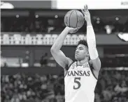  ?? Jeff Swinger / Associated Press ?? Quentin Grimes started all 36 games as a freshman for Kansas, averaging 8.4 points per game.