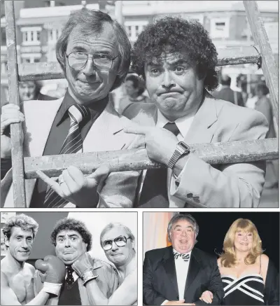  ?? PICTURES: GETTY IMAGES/ PA WIRE ?? ‘NATURALLY FUNNY’: Clockwise from top, Eddie Large, right, with comedy partner Syd Little, with whom he forged a popular double act; Large with his second wife Patsy Ann Scott; in the heyday of The Little and Large Show with guest Roger Daltrey of The Who.