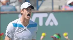  ?? Picture: AP. ?? Andy Murray reacts after losing a point against Milos Raonic, of Canada, during the fourth round match at the BNP Paribas Open tennis tournament on Wednesday.