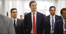  ?? JACQUELYN MARTIN / AP ?? White House senior adviser Jared Kushner (center) will talk to the Senate intelligen­ce committee Monday, according to his lawyer. His brother-in-law, Donald Trump Jr., will talk Wednesday to the Senate Judiciary committee .