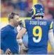  ?? DOUG BENC/AP ?? Rams coach Sean McVay talks with QB Matthew Stafford (9) during the NFC title game.