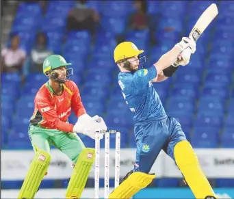  ??  ?? Glenn Phillips of the Barbados Royals on the go during his top score of 44 last night. (Photo by Randy Brooks –CPL T20/ Getty Images)