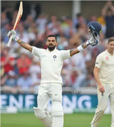  ?? Photo: Zimbio ?? .India batsman Virat Kohli celebrates reaching his century during day four of the 3rd test match against England on August 20, 2018.