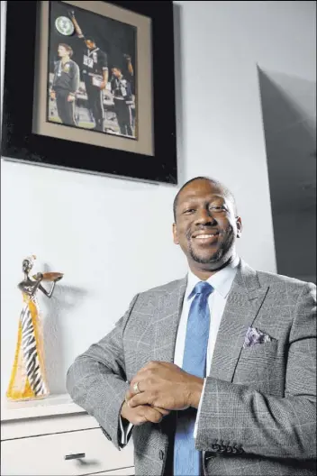  ?? K.M. Cannon
Las Vegas Review-Journal @KMCannonPh­oto ?? A chance encounter set Tyre Gray on a path to law school, and in 2020, he became the first Black president of the Nevada Mining Associatio­n.