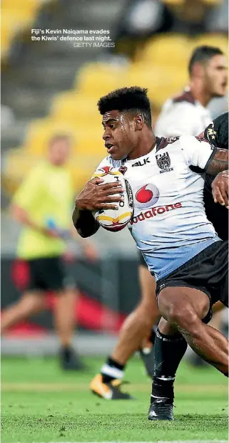  ??  ?? Fiji’s Kevin Naiqama evades the Kiwis’ defence last night.