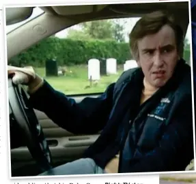  ??  ?? Right: TV star arrives at court yesterday for his case. Above: His screen persona Alan Partridge at the wheel in a scene from a previous series of the hit show