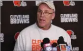  ?? TIM PHILLIS — FOR THE NEWS-HERALD ?? Browns General Manager John Dorsey speaks at a news conference after the Browns signed Kareem Hunt on Feb. 11.