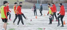  ?? FOTO: THOMAS SIEDLER ?? Ballschule in Dorfmerkin­gen: Die Kicker um Maximilian Eiselt (4. von links) auf dem Platz.