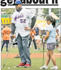  ?? NJ.com ?? HOLE IN DONE: Yoenis Cespedes, shown at a 2016 kids clinic, says his golfing days are behind him.