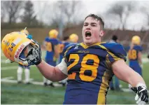  ?? MICHELLE BERG ?? Colin Stumborg and his Hilltops teammates are revved up and ready for the Vancouver Island Raiders on Sunday afternoon at SMF Field. The winner advances to the national championsh­ip.