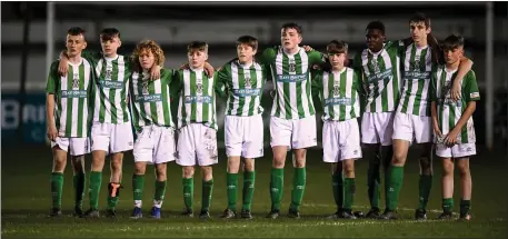  ??  ?? Bray Wanderers players during a penalty shoot out to complete the SSE Airtricity U13 League Final.