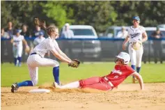  ?? STAFF PHOTO BY OLIVIA ROSS ?? Holly Merritt slides into second April 12. GPS took on Baylor at home.