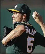  ?? BEN MARGOT – THE ASSOCIATED PRESS ?? A’s starting pitcher Homer Bailey allowed three runs in 62⁄3 innings in a 5-4win over the Texas Rangers Saturday.