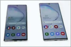  ?? FRANK FRANKLIN II — THE ASSOCIATED PRESS ?? The Samsung Galaxy Note 10, left, and the Galaxy Note 10 Plus, right, is shown in New York. Samsung’s newest smartphone won’t have a headphone jack.