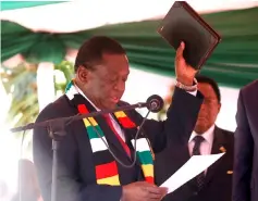 ?? — Reuters photo ?? Mnangagwa is sworn in during his presidenti­al inaugurati­on ceremony.