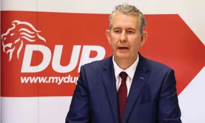  ?? Photograph: Kelvin Boyes/Press Eye/PA ?? Edwin Poots at the DUP headquarte­rs after his election as the new leader of the party.