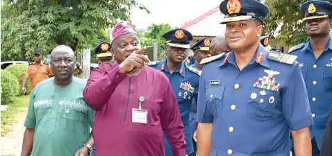  ??  ?? Representa­tive of the board chairman, National Institute for Peace and Strategic Studies (NIPSS), Dr. Nathaniel Danjibo (left); Director of NIPSS, Prof. Tajudeen Akanji; and Chief of Air Staff, Air Marshal Sadique Abubakar, during the NIPSS lecture he delivered at the University of Ibadan…yesterday.