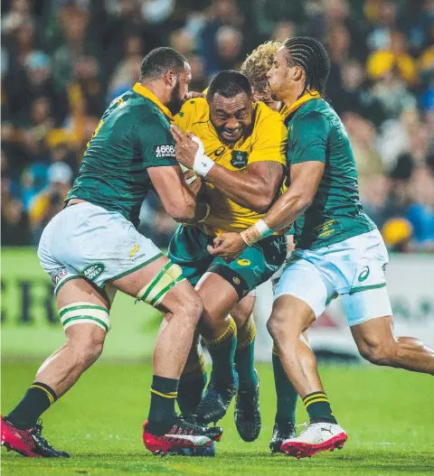  ?? Picture: AAP ?? Sekope Kepu ploughs forward for the Wallabies against South Africa at nib Stadium in Perth last night