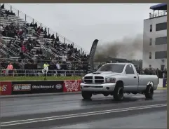  ??  ?? Justin Andres was another strong runner at the dragstrip in his high-horsepower Cumminspow­ered Dodge, and he did his triple-turbo setup proud with a 6.27-second elapsed time.