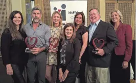  ?? ?? Kim Waltrip, Vincent Battaglia, Stacie Mathewson, Karla Troast, Mary Bono, Ken Calvert and Karen Devine pose at MAPDA’s 2024 west coast Humanitari­an Awards.