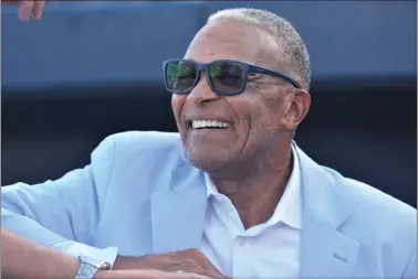  ?? KYLE FRANKO — TRENTONIAN PHOTO ?? Former Thunder manager Tony Franklin smiles during a ceremony to retire his No. 18prior to the team’s MLB Draft League game on Friday night at Trenton Thunder Ballpark in Trenton.