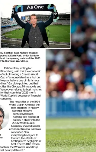  ??  ?? NZ Football boss Andrew Pragnell poses at Eden Park, which is set to host the opening match of the 2023 Fifa Women’s World Cup.
Maya Hahn has opted to play for Germany.